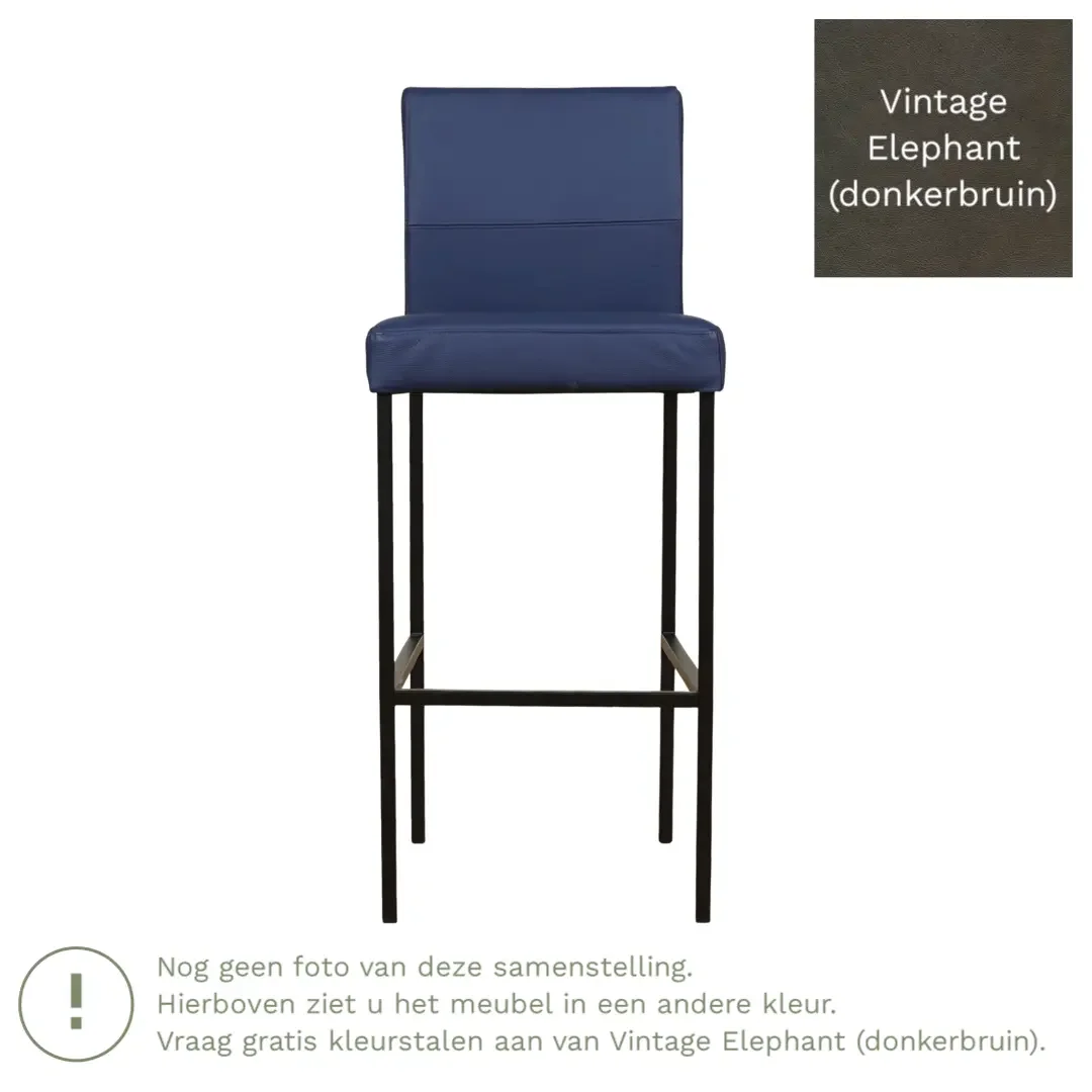 afbeelding van Leren barkruk Bright hoog - Vintage Elephant (donkerbruin) - Poten staal vierkant RVS