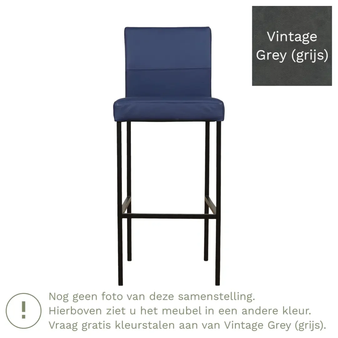 afbeelding van Leren barkruk Bright hoog - Vintage Grey (grijs) - Poten staal vierkant zwart