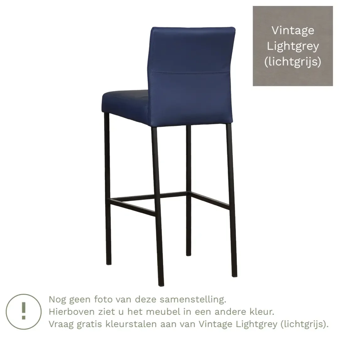 afbeelding van Leren barkruk Bright hoog - Vintage Lightgrey (lichtgrijs) - Poten staal vierkant RVS