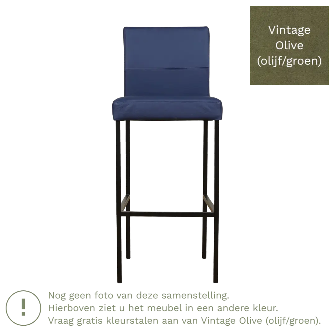 afbeelding van Leren barkruk Bright hoog - Vintage Olive (olijf/groen) - Poten staal vierkant RVS