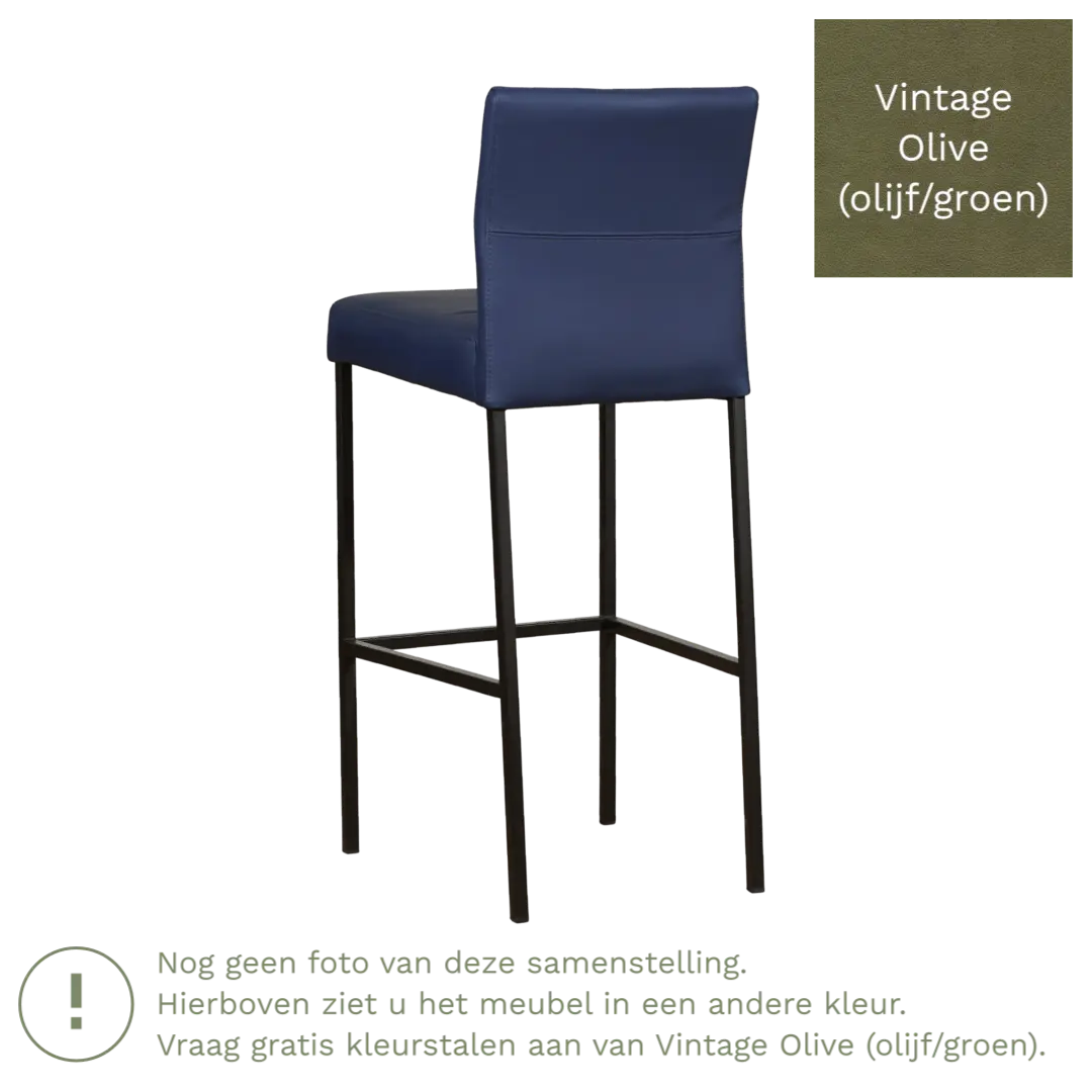 afbeelding van Leren barkruk Bright hoog - Vintage Olive (olijf/groen) - Poten staal vierkant RVS
