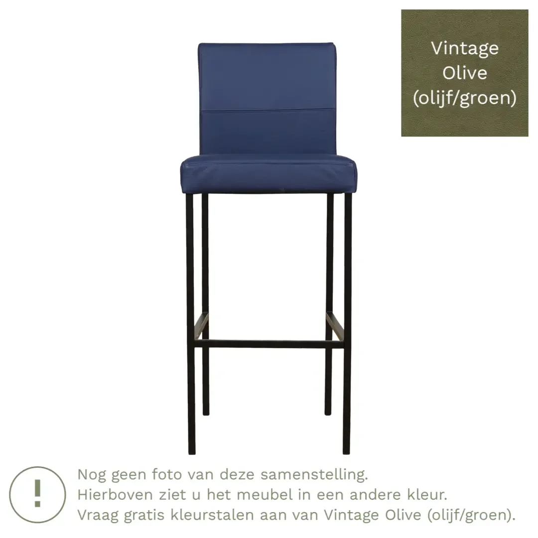 afbeelding van Leren barkruk Bright hoog - Vintage Olive (olijf/groen) - Poten staal vierkant zwart