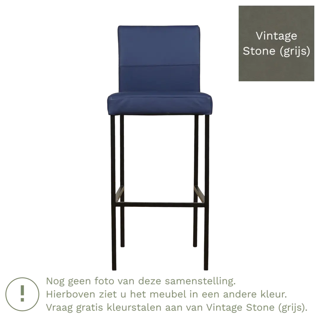 afbeelding van Leren barkruk Bright hoog - Vintage Stone (grijs) - Poten staal vierkant RVS