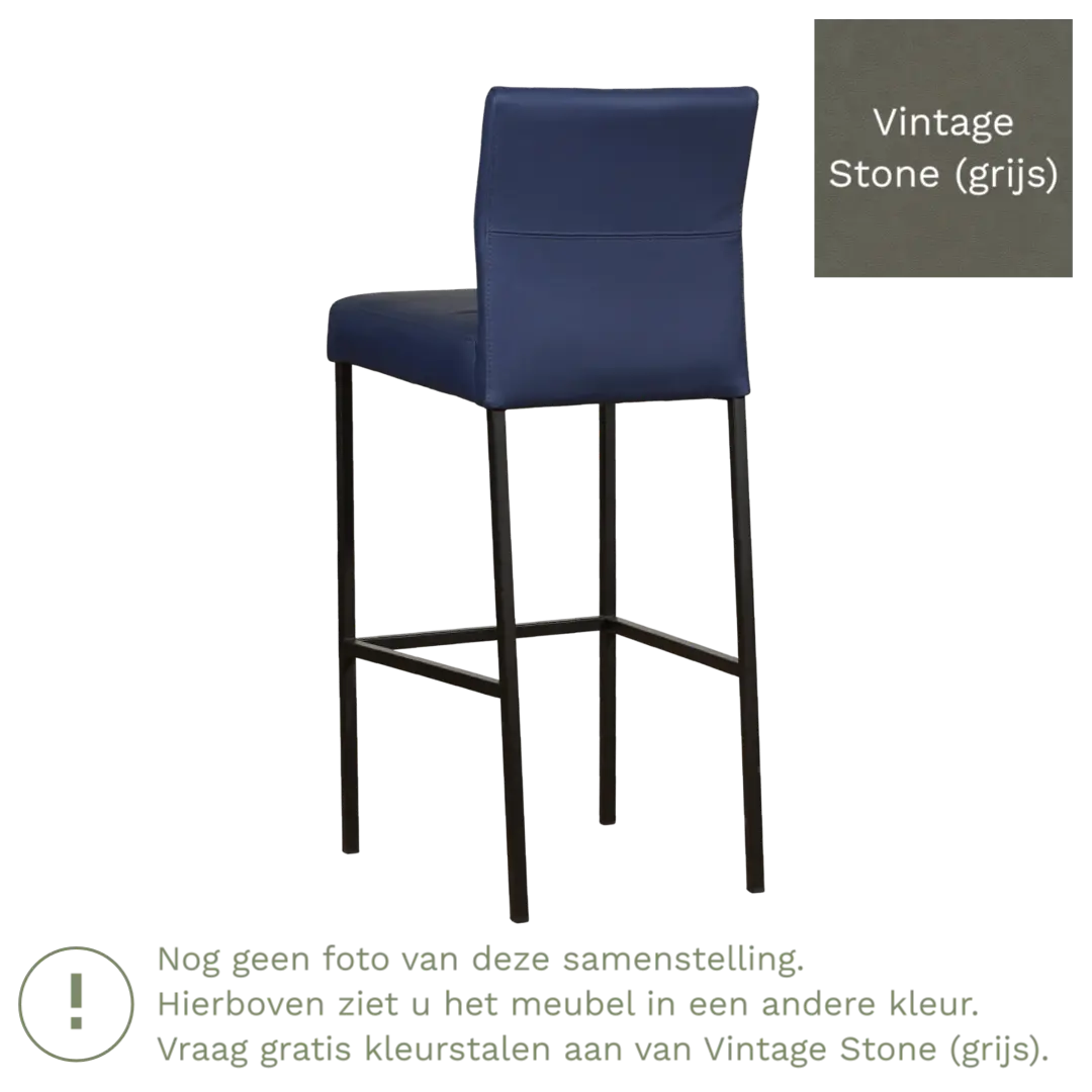 afbeelding van Leren barkruk Bright hoog - Vintage Stone (grijs) - Poten staal vierkant RVS