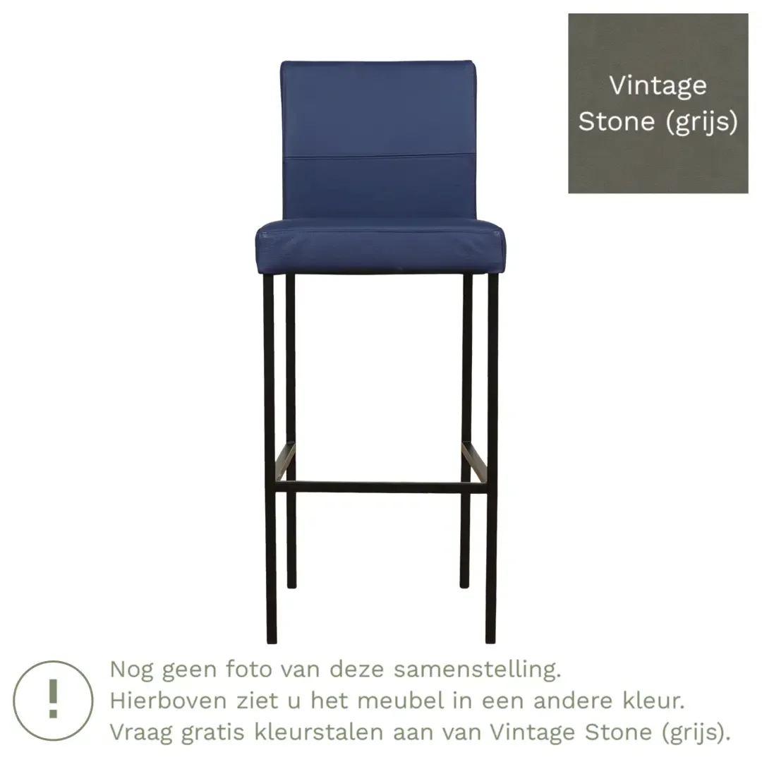 afbeelding van Leren barkruk Bright hoog - Vintage Stone (grijs) - Poten staal vierkant zwart