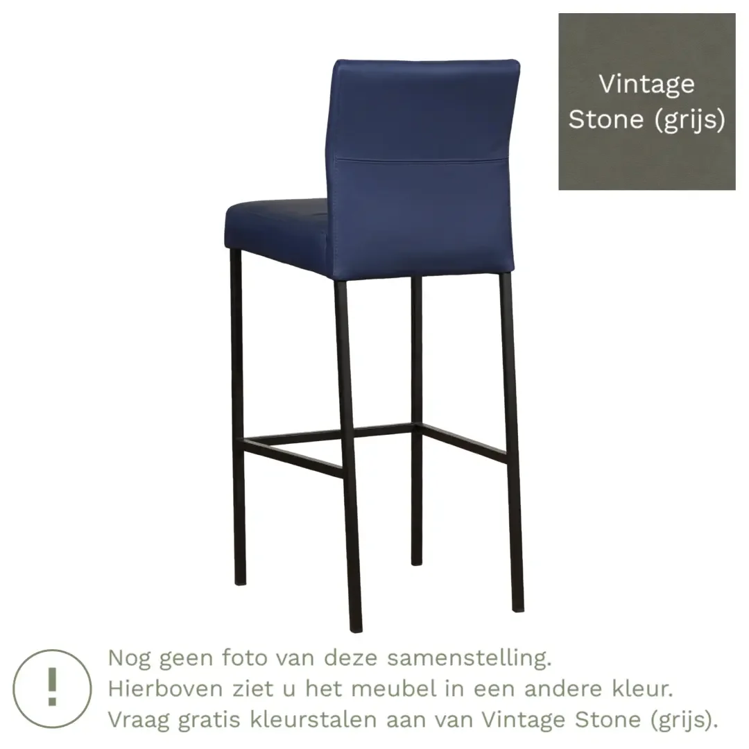 afbeelding van Leren barkruk Bright hoog - Vintage Stone (grijs) - Poten staal vierkant zwart
