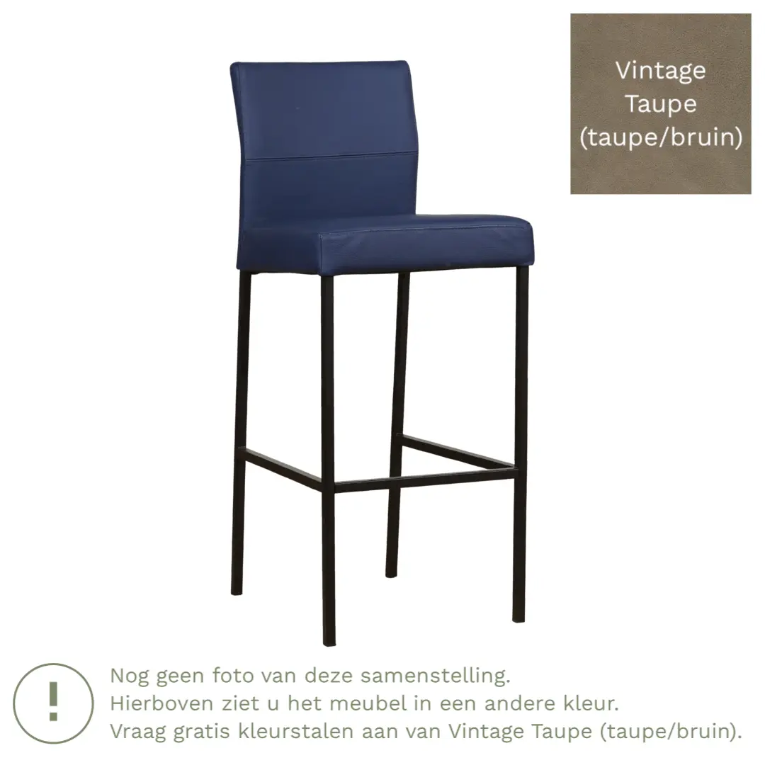 afbeelding van Leren barkruk Bright hoog - Vintage Taupe (taupe/bruin) - Poten staal vierkant RVS