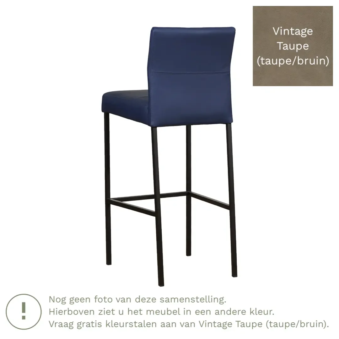 afbeelding van Leren barkruk Bright hoog - Vintage Taupe (taupe/bruin) - Poten staal vierkant RVS