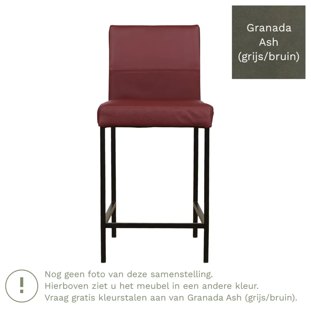 afbeelding van Leren barkruk Bright laag - Granada Ash (grijs/bruin) - Poten staal vierkant zwart