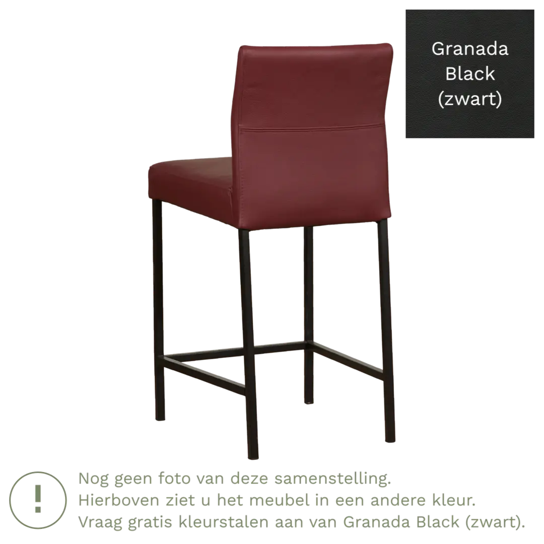 afbeelding van Leren barkruk Bright laag - Granada Black (zwart) - Poten staal vierkant RVS