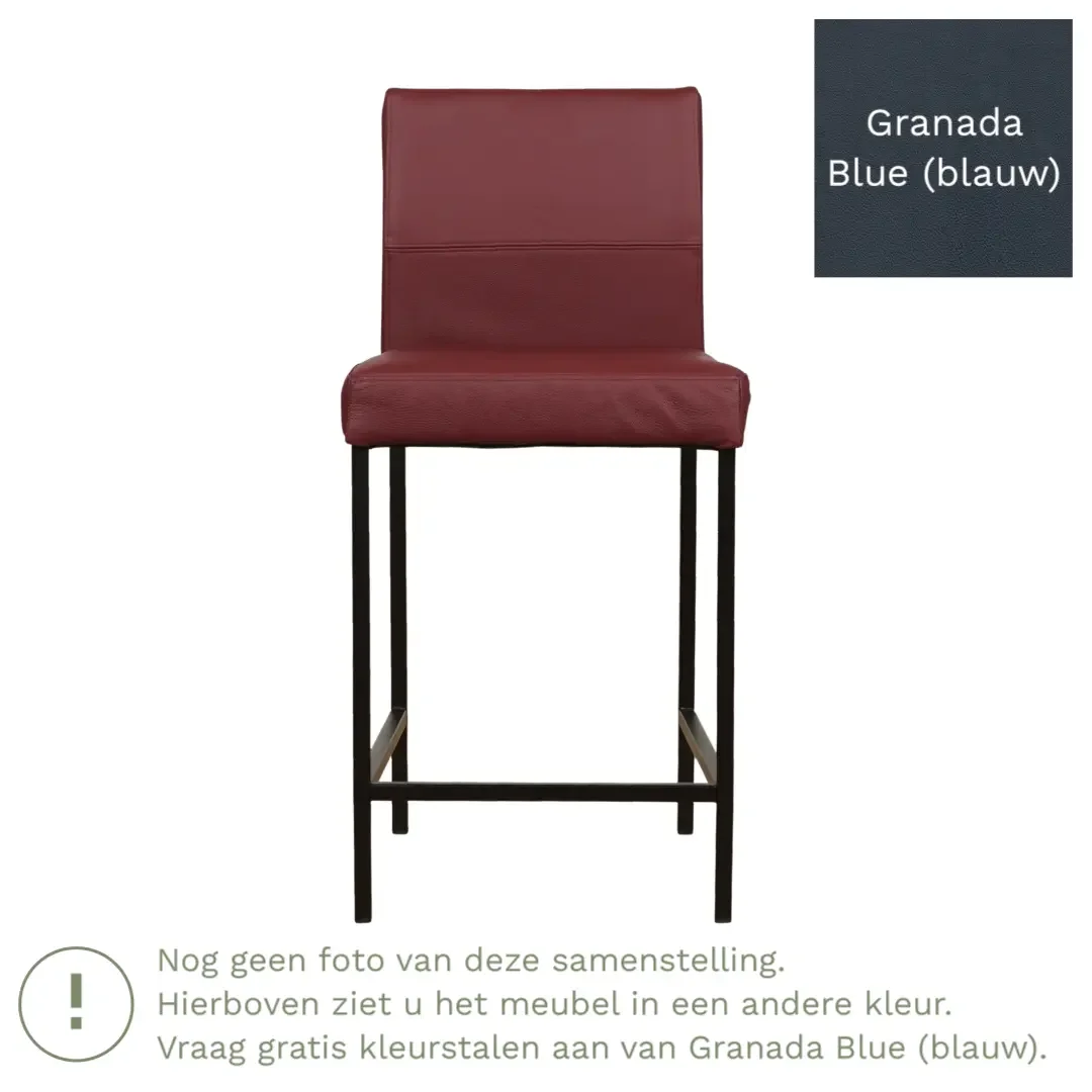 afbeelding van Leren barkruk Bright laag - Granada Blue (blauw) - Poten staal vierkant RVS