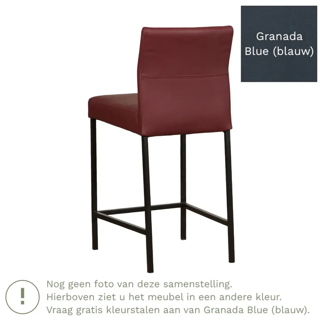 afbeelding van Leren barkruk Bright laag - Granada Blue (blauw) - Poten staal vierkant RVS