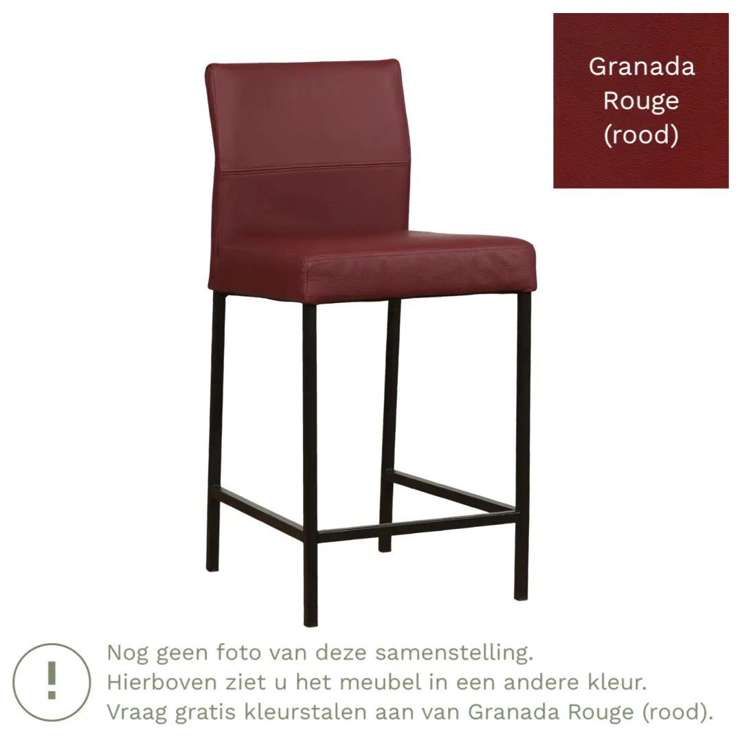 afbeelding van Leren barkruk Bright laag - Granada Rouge (rood) - Poten staal vierkant zwart