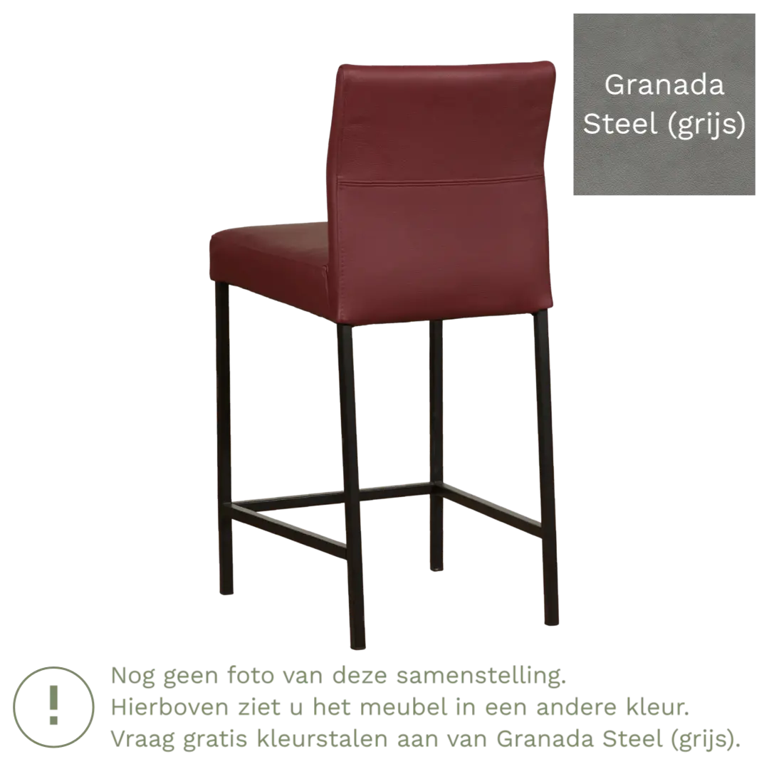 afbeelding van Leren barkruk Bright laag - Granada Steel (grijs) - Poten staal vierkant RVS
