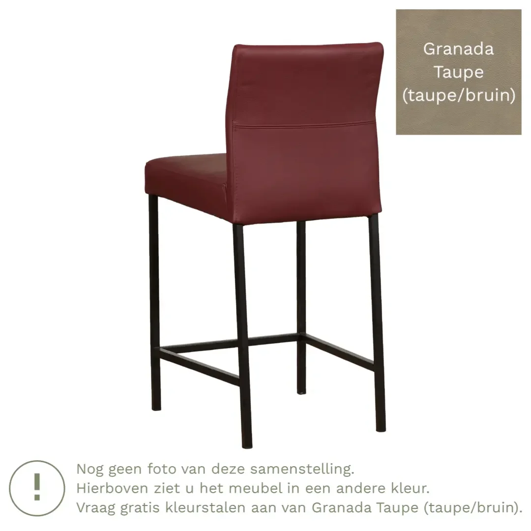afbeelding van Leren barkruk Bright laag - Granada Taupe (taupe/bruin) - Poten staal vierkant zwart