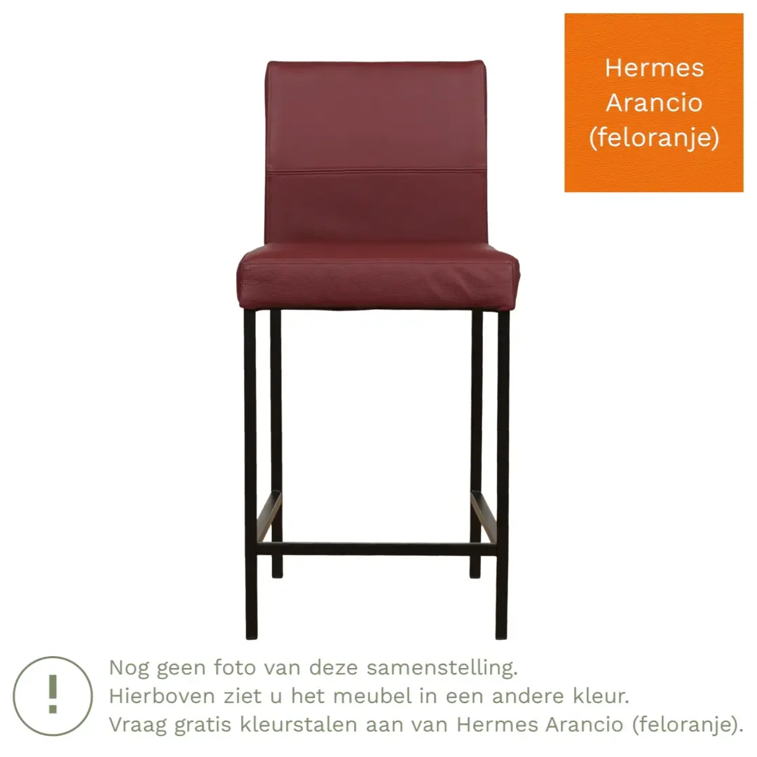afbeelding van Leren barkruk Bright laag - Hermes Arancio (feloranje) - Poten staal vierkant zwart