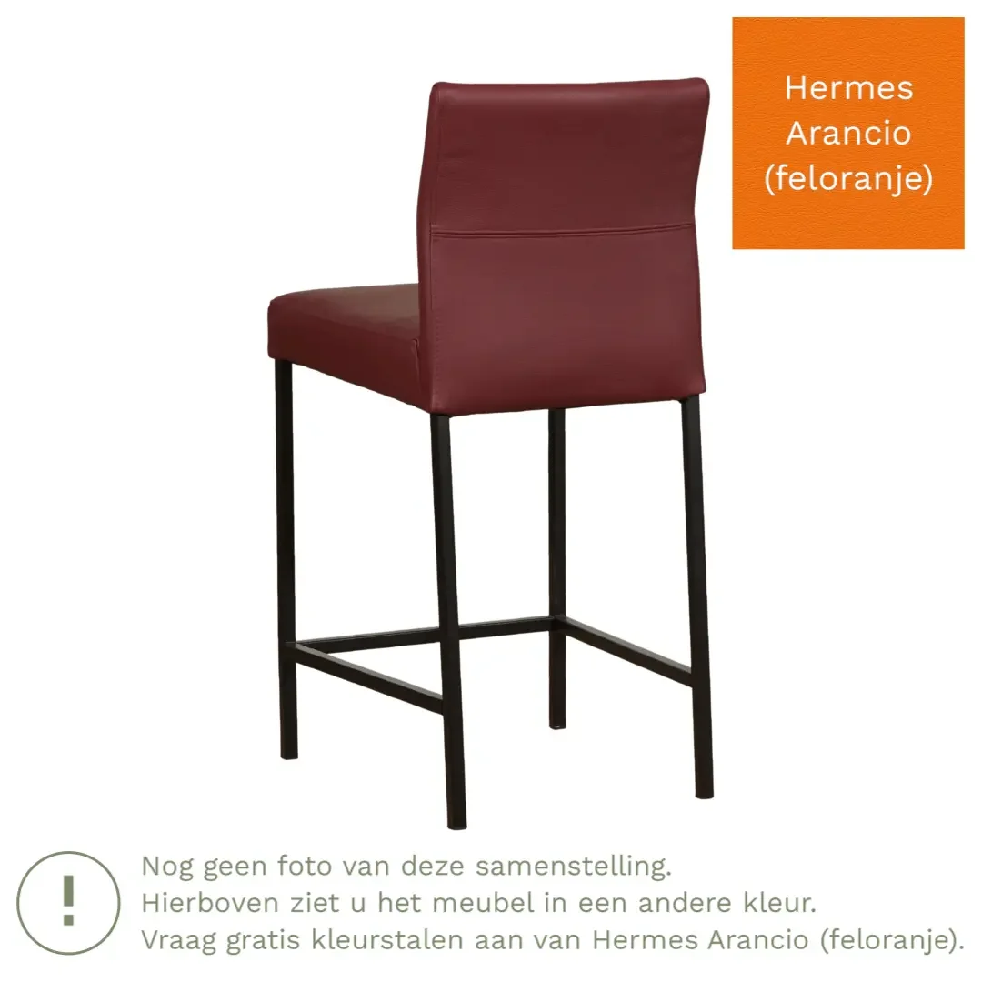 afbeelding van Leren barkruk Bright laag - Hermes Arancio (feloranje) - Poten staal vierkant zwart