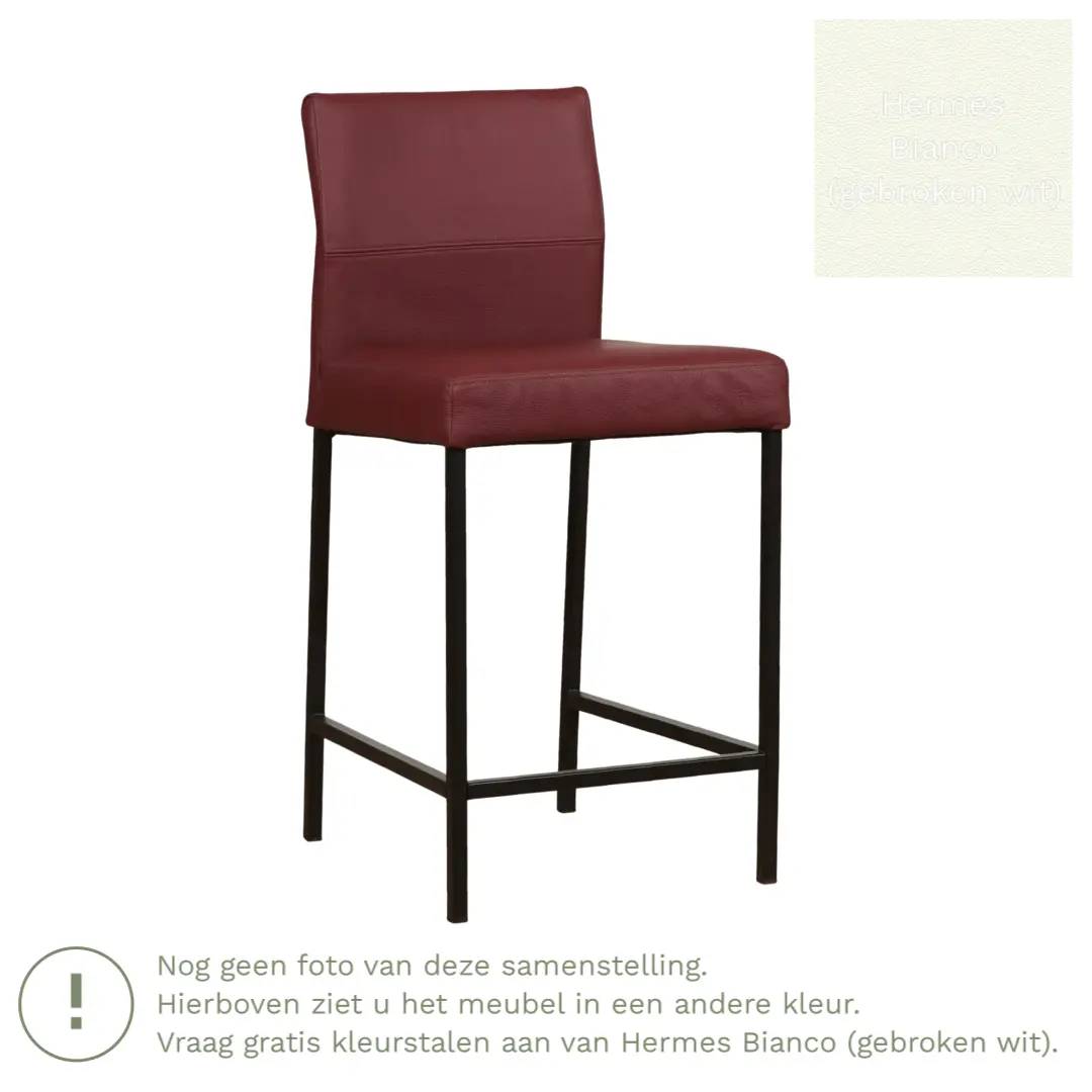 afbeelding van Leren barkruk Bright laag - Hermes Bianco (gebroken wit) - Poten staal vierkant zwart