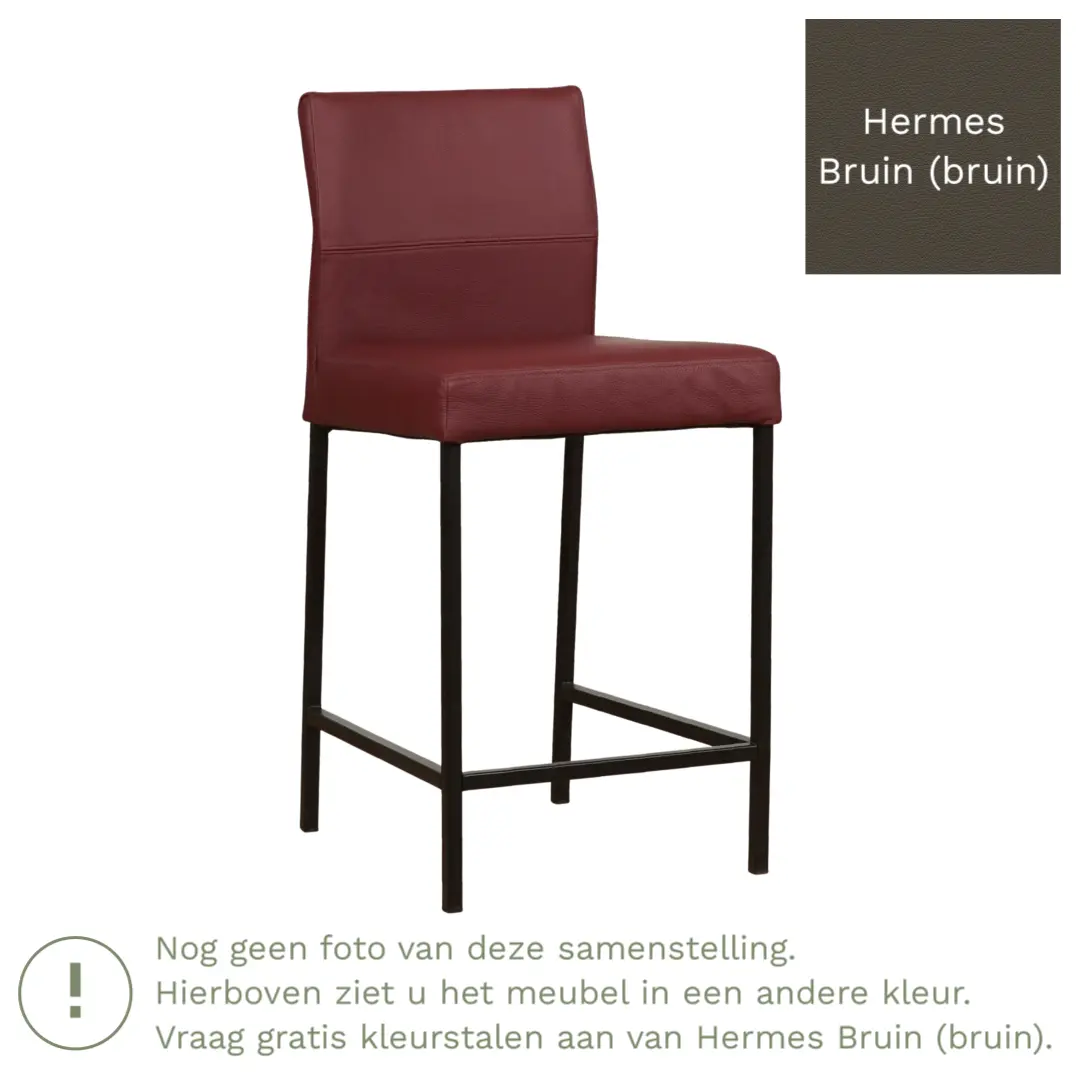 afbeelding van Leren barkruk Bright laag - Hermes Bruin (bruin) - Poten staal vierkant RVS