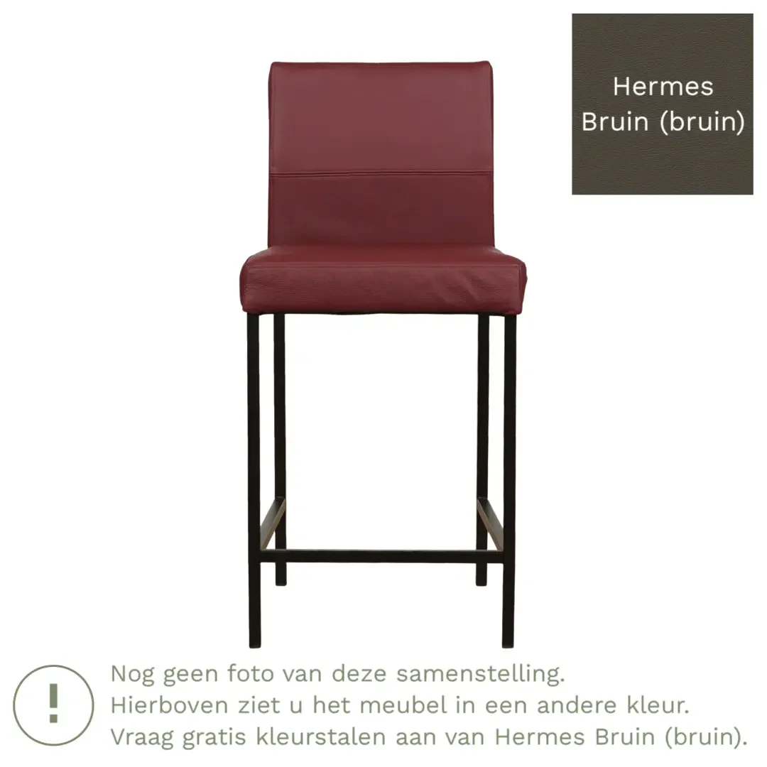 afbeelding van Leren barkruk Bright laag - Hermes Bruin (bruin) - Poten staal vierkant RVS