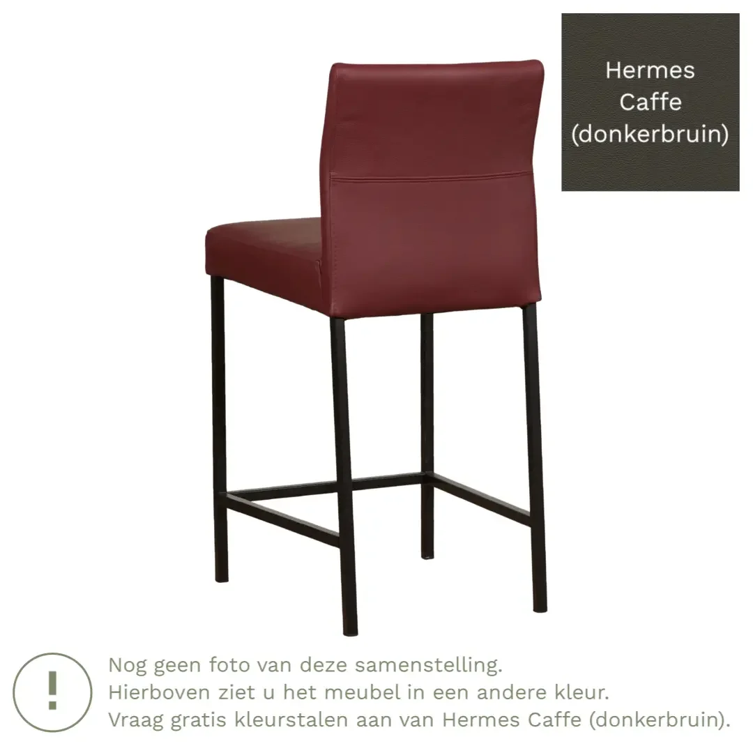afbeelding van Leren barkruk Bright laag - Hermes Caffe (donkerbruin) - Poten staal vierkant RVS