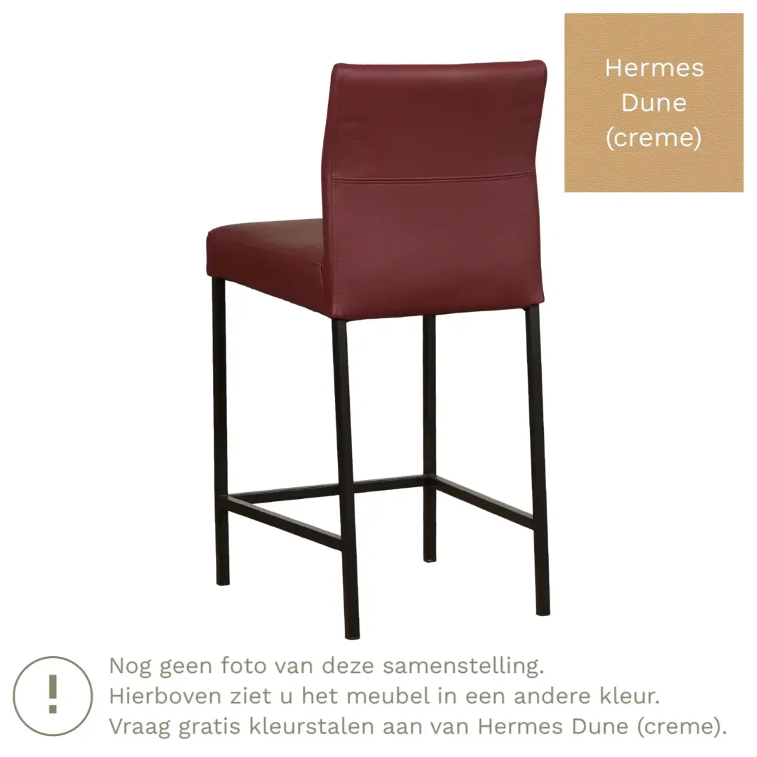 afbeelding van Leren barkruk Bright laag - Hermes Dune (crème) - Poten staal vierkant zwart