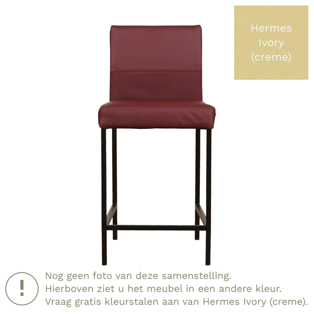 afbeelding van Leren barkruk Bright laag - Hermes Ivory (crème) - Poten staal vierkant RVS
