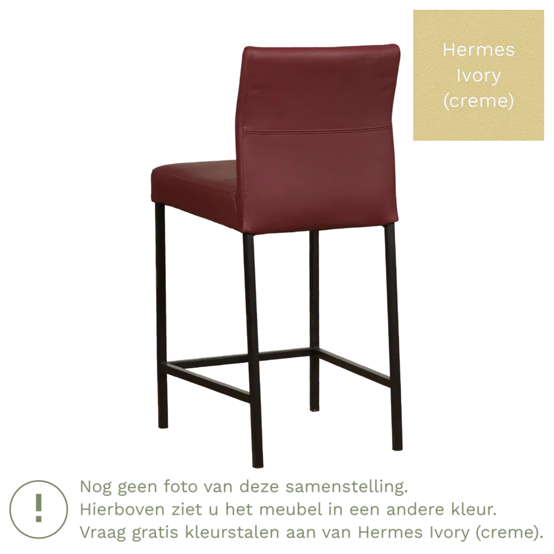 afbeelding van Leren barkruk Bright laag - Hermes Ivory (crème) - Poten staal vierkant RVS