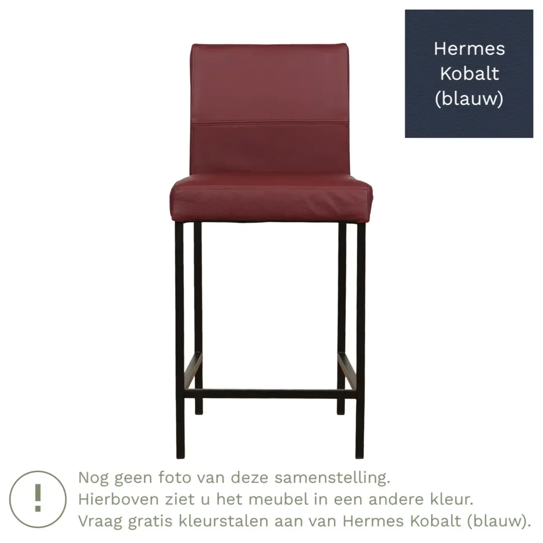 afbeelding van Leren barkruk Bright laag - Hermes Kobalt (blauw) - Poten staal vierkant zwart