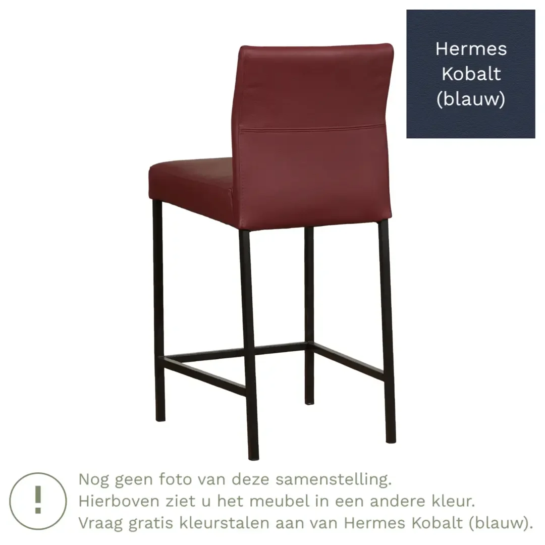 afbeelding van Leren barkruk Bright laag - Hermes Kobalt (blauw) - Poten staal vierkant zwart