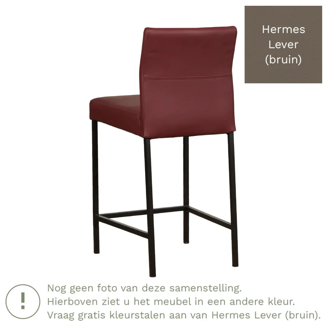 afbeelding van Leren barkruk Bright laag - Hermes Lever (bruin) - Poten staal vierkant zwart