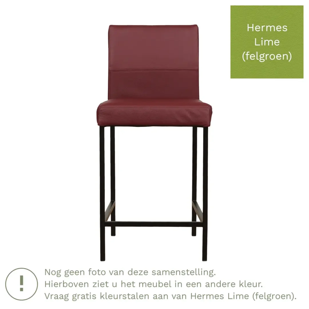 afbeelding van Leren barkruk Bright laag - Hermes Lime (felgroen) - Poten staal vierkant RVS