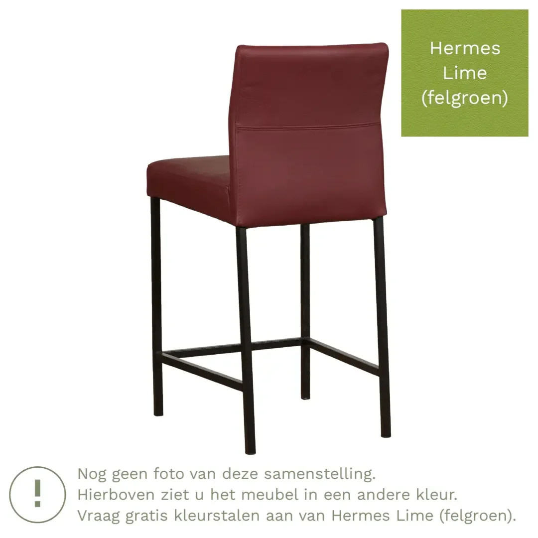 afbeelding van Leren barkruk Bright laag - Hermes Lime (felgroen) - Poten staal vierkant RVS