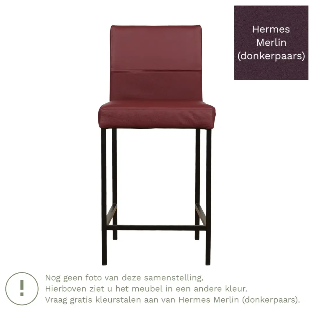 afbeelding van Leren barkruk Bright laag - Hermes Merlin (donkerpaars) - Poten staal vierkant zwart
