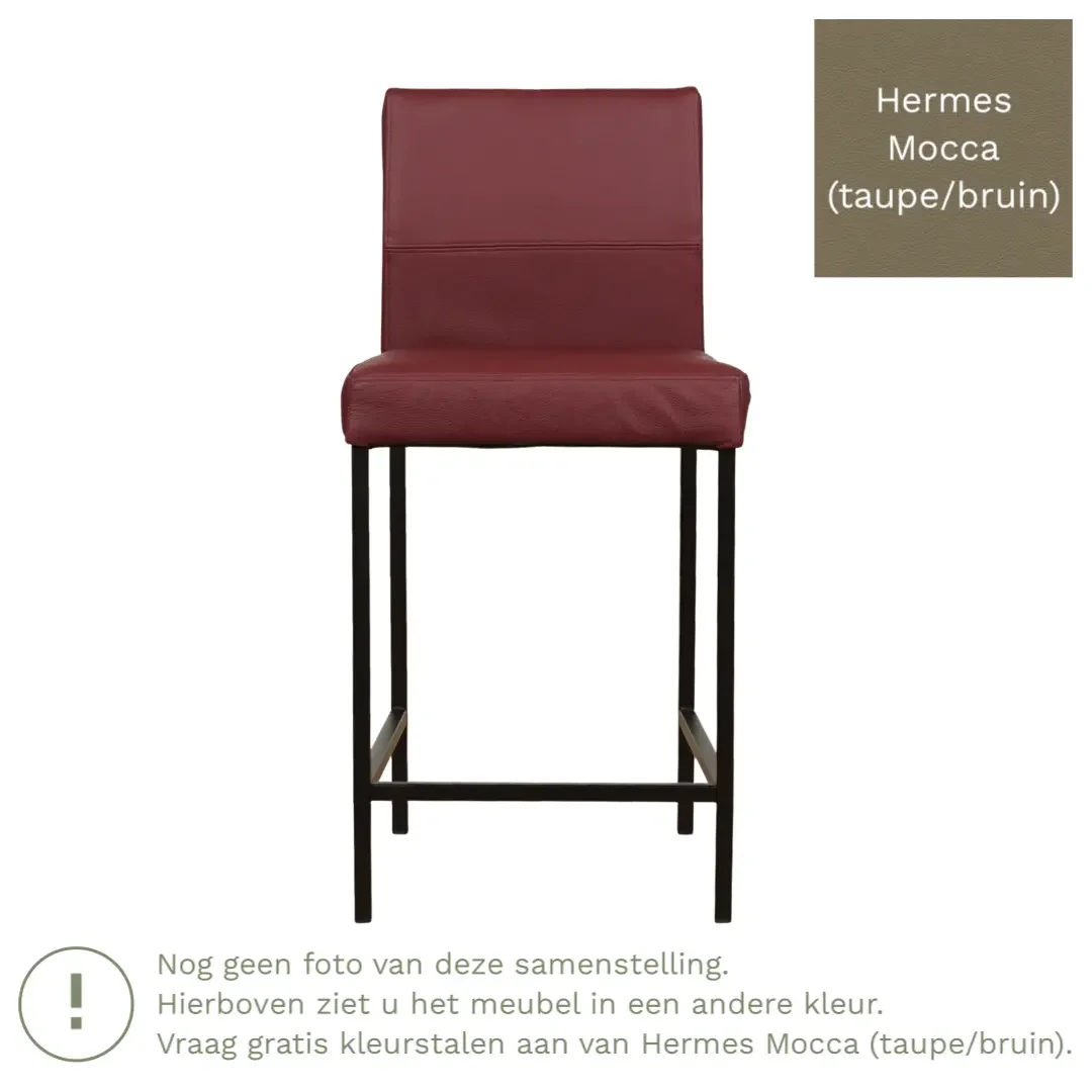 afbeelding van Leren barkruk Bright laag - Hermes Mocca (taupe/bruin) - Poten staal vierkant RVS