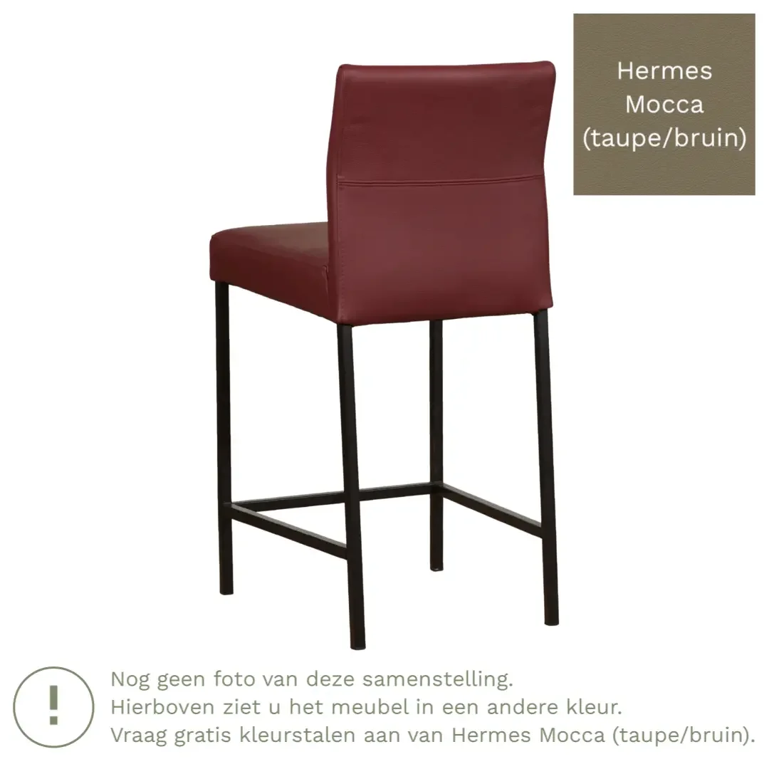 afbeelding van Leren barkruk Bright laag - Hermes Mocca (taupe/bruin) - Poten staal vierkant RVS
