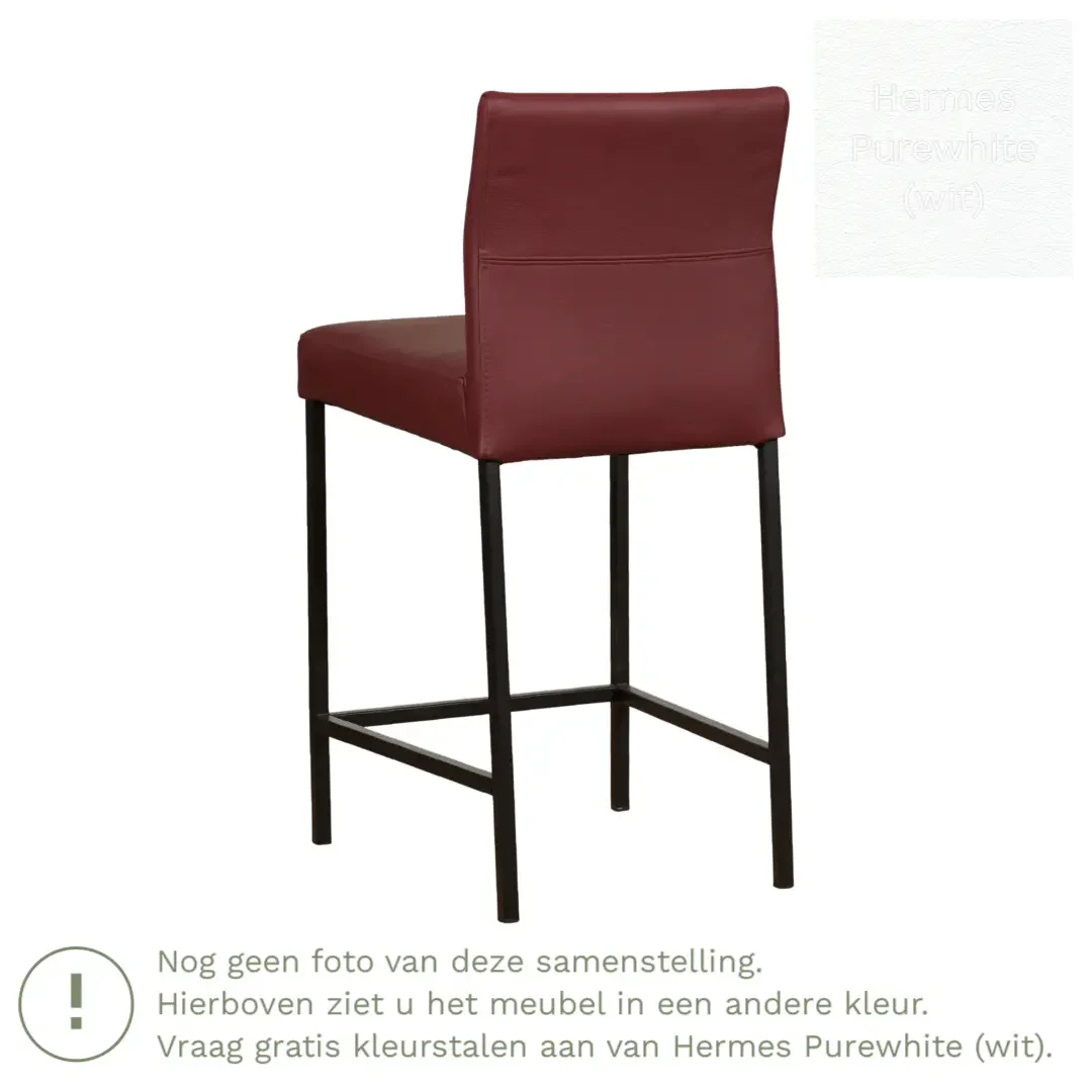 afbeelding van Leren barkruk Bright laag - Hermes Purewhite (wit) - Poten staal vierkant zwart