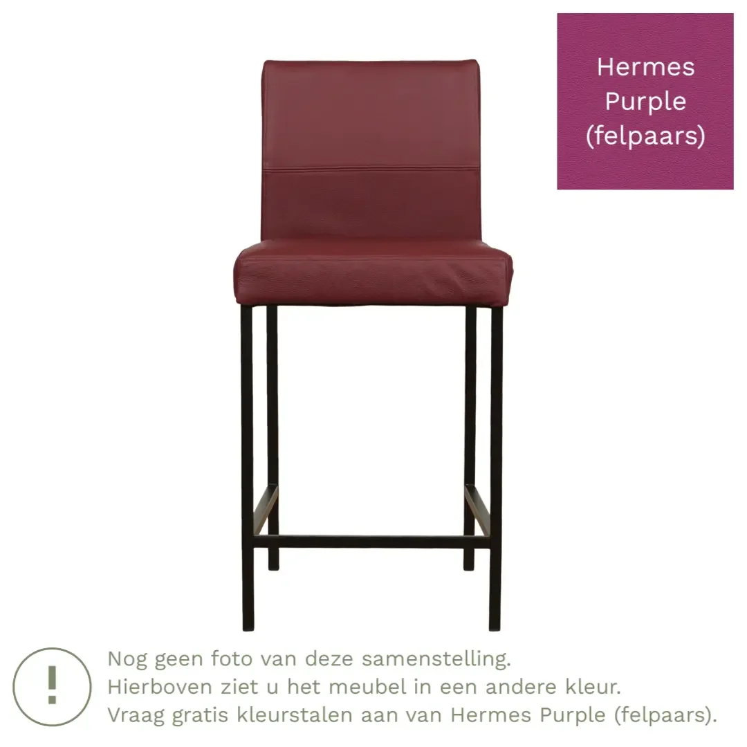 afbeelding van Leren barkruk Bright laag - Hermes Purple (felpaars) - Poten staal vierkant RVS
