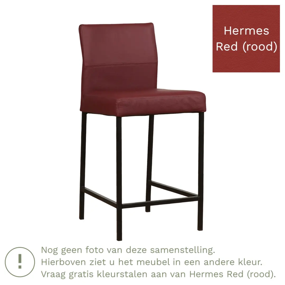 afbeelding van Leren barkruk Bright laag - Hermes Red (rood) - Poten staal vierkant RVS