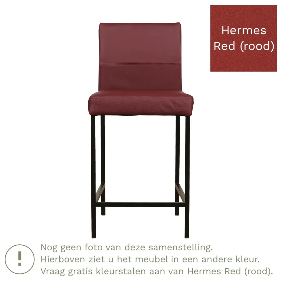 afbeelding van Leren barkruk Bright laag - Hermes Red (rood) - Poten staal vierkant RVS