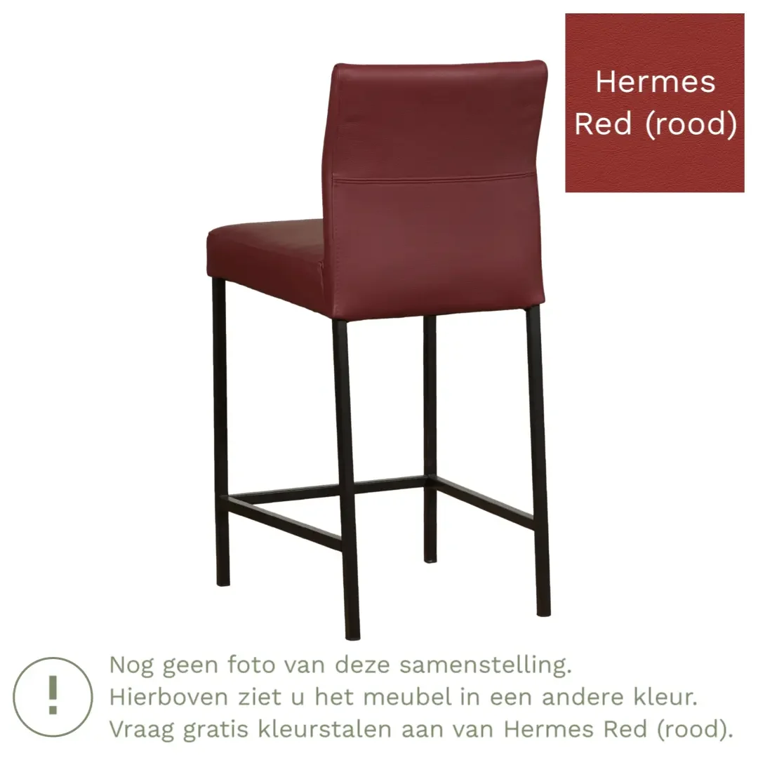 afbeelding van Leren barkruk Bright laag - Hermes Red (rood) - Poten staal vierkant RVS