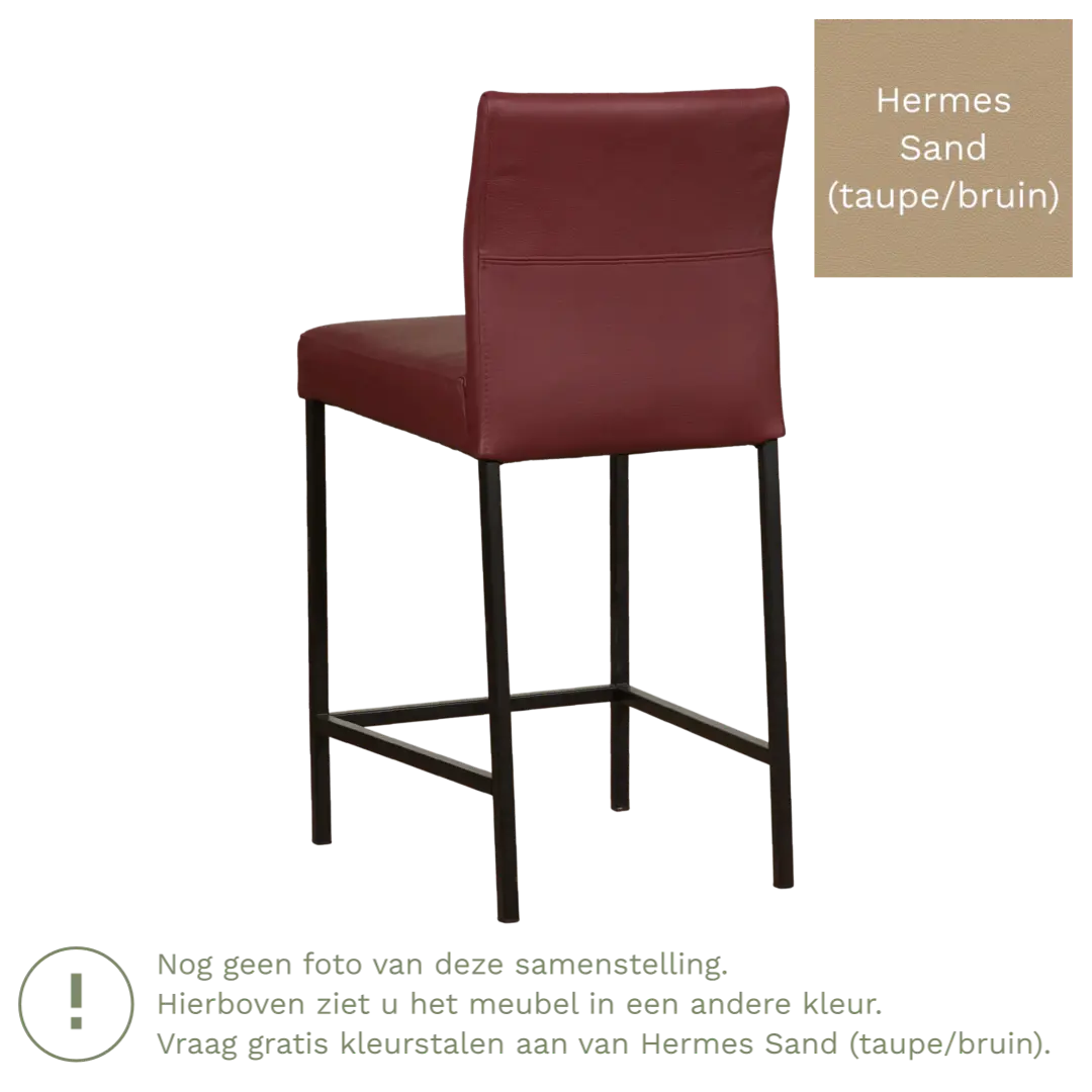 afbeelding van Leren barkruk Bright laag - Hermes Sand (taupe/bruin) - Poten staal vierkant RVS