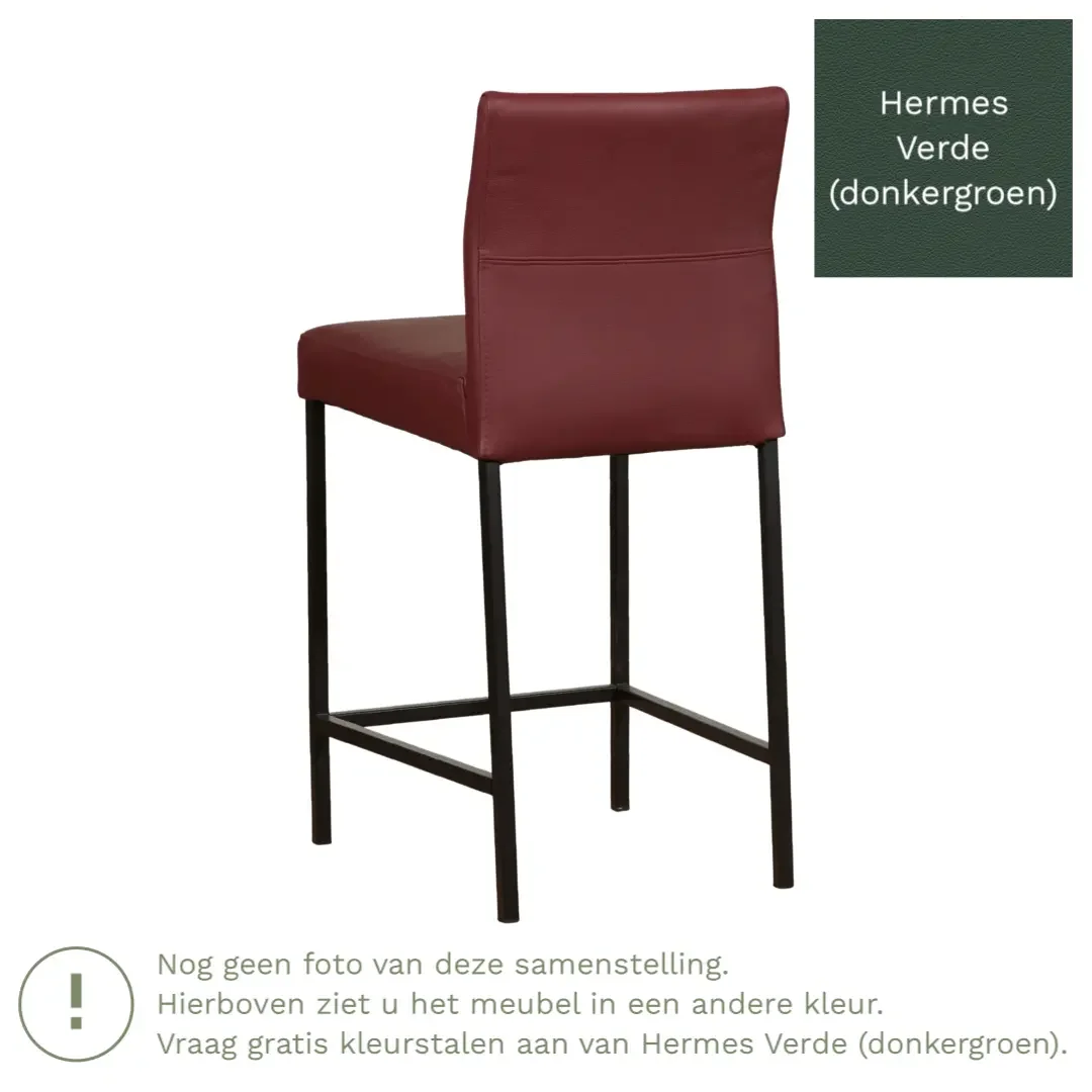 afbeelding van Leren barkruk Bright laag - Hermes Verde (donkergroen) - Poten staal vierkant RVS