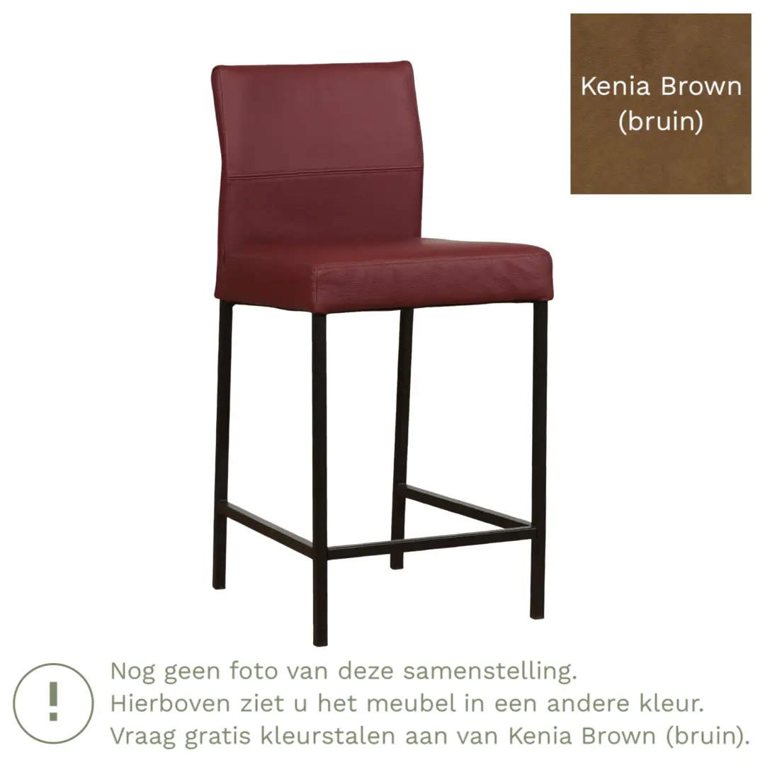 afbeelding van Leren barkruk Bright laag - Kenia Brown (bruin) - Poten staal vierkant RVS