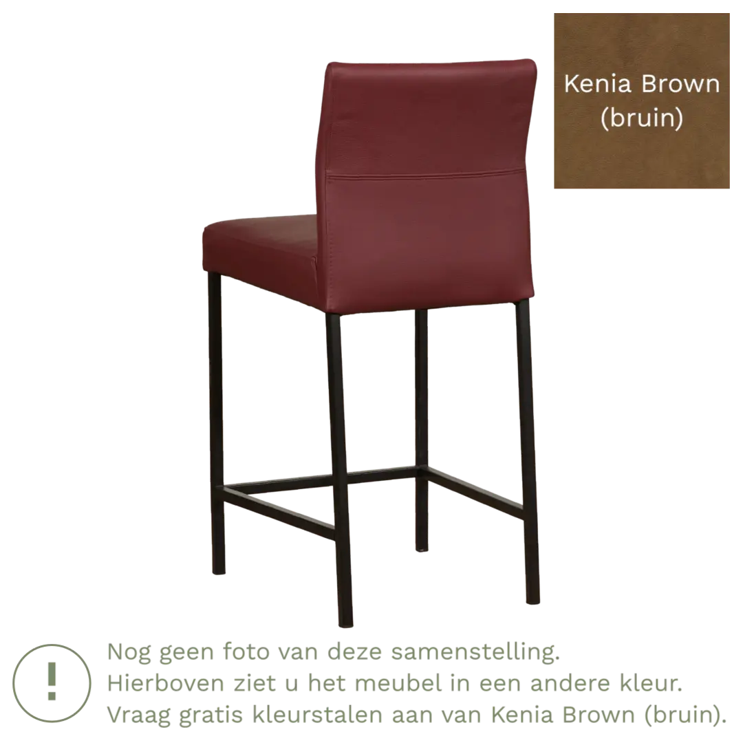 afbeelding van Leren barkruk Bright laag - Kenia Brown (bruin) - Poten staal vierkant RVS