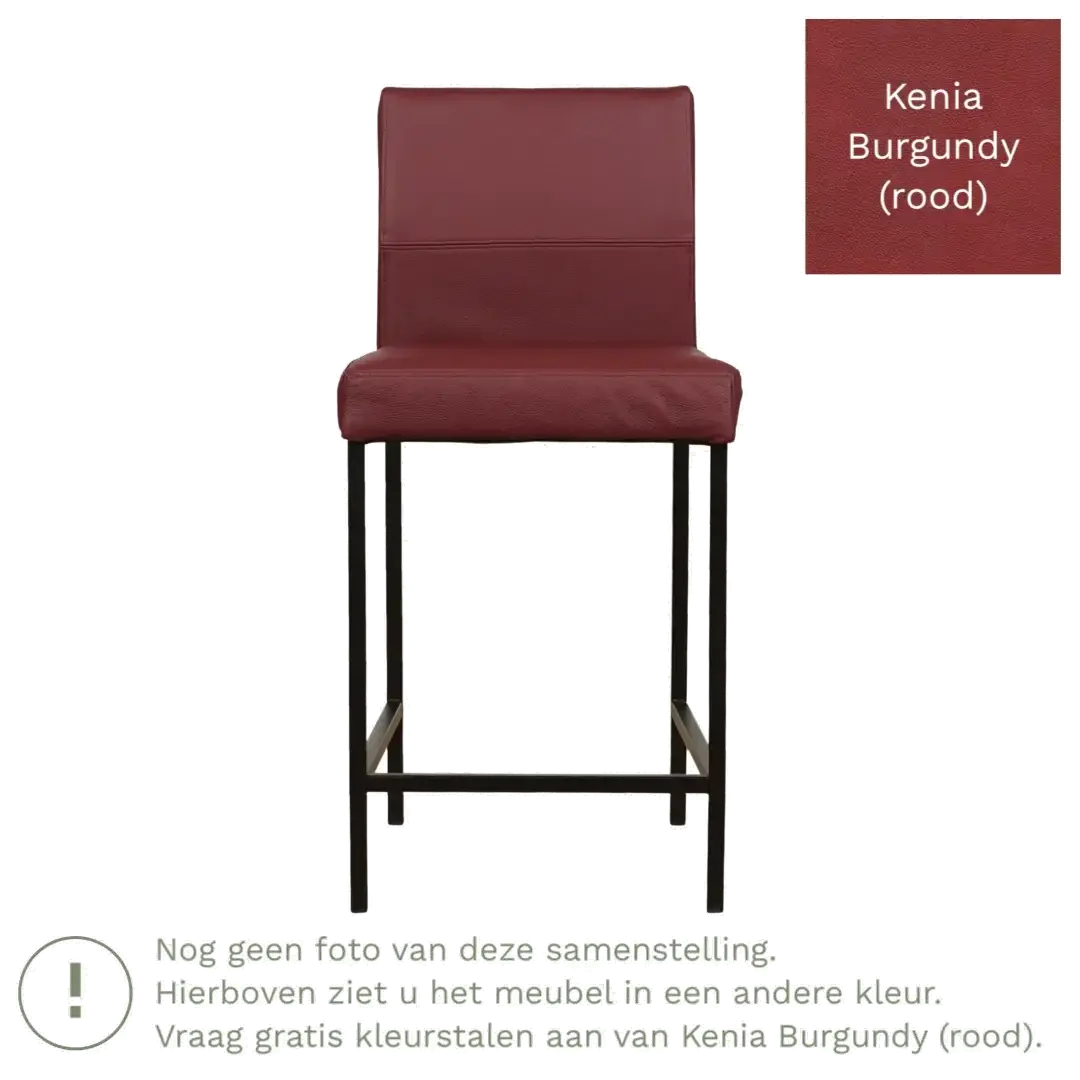 afbeelding van Leren barkruk Bright laag - Kenia Burgundy (rood) - Poten staal vierkant RVS