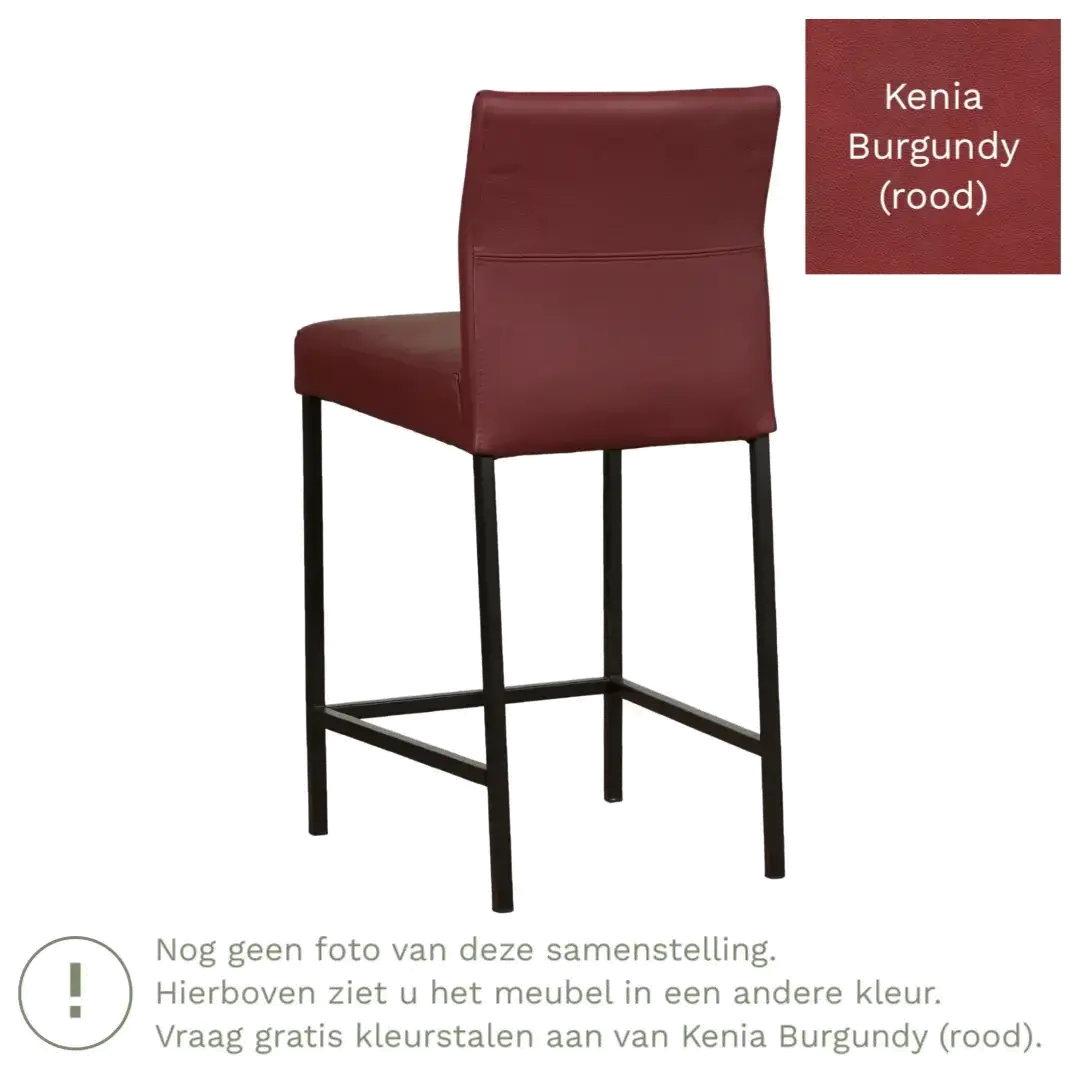 afbeelding van Leren barkruk Bright laag - Kenia Burgundy (rood) - Poten staal vierkant RVS