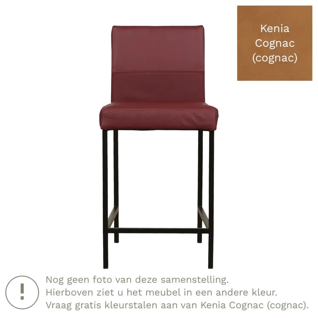 afbeelding van Leren barkruk Bright laag - Kenia Cognac (cognac) - Poten staal vierkant RVS