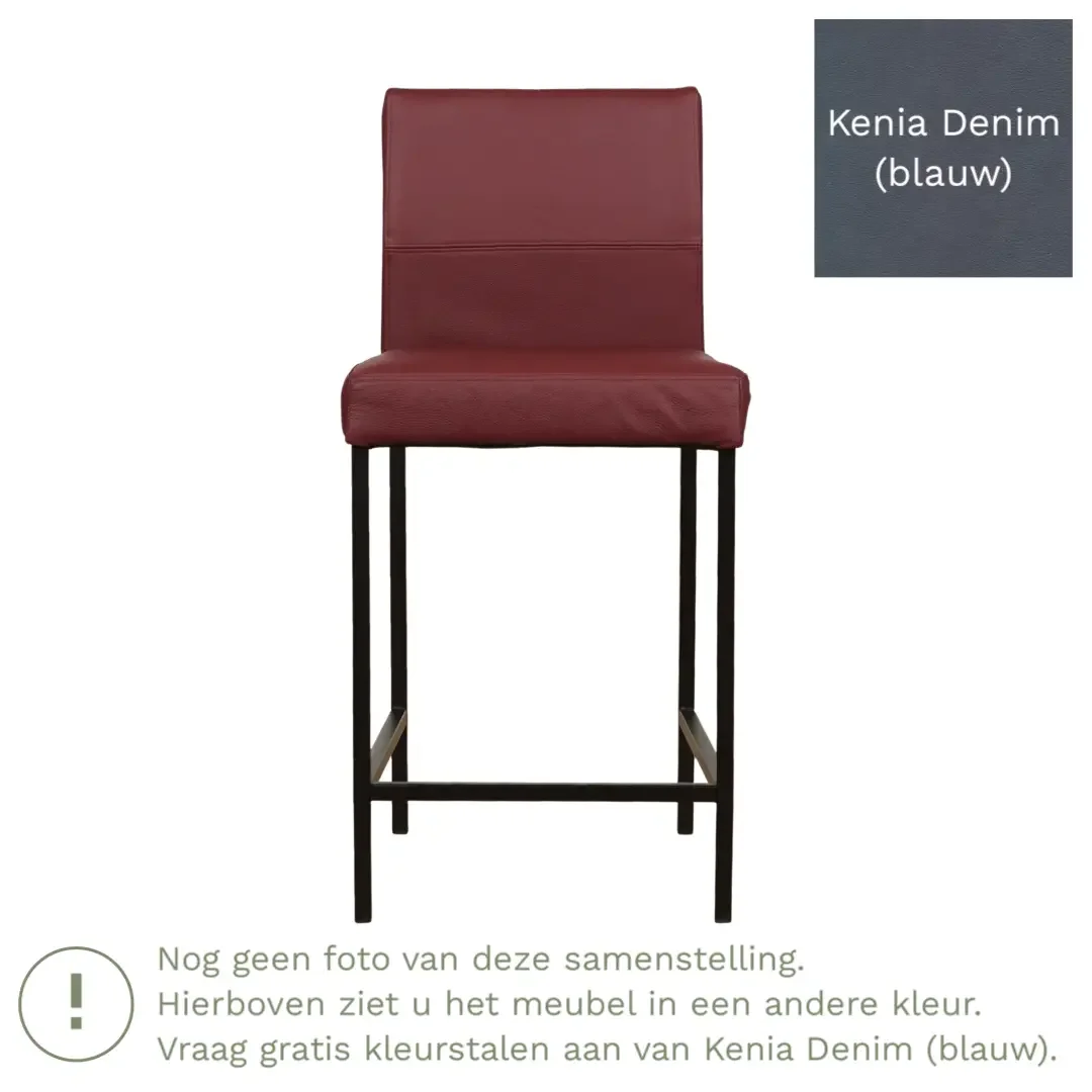 afbeelding van Leren barkruk Bright laag - Kenia Denim (blauw) - Poten staal vierkant RVS