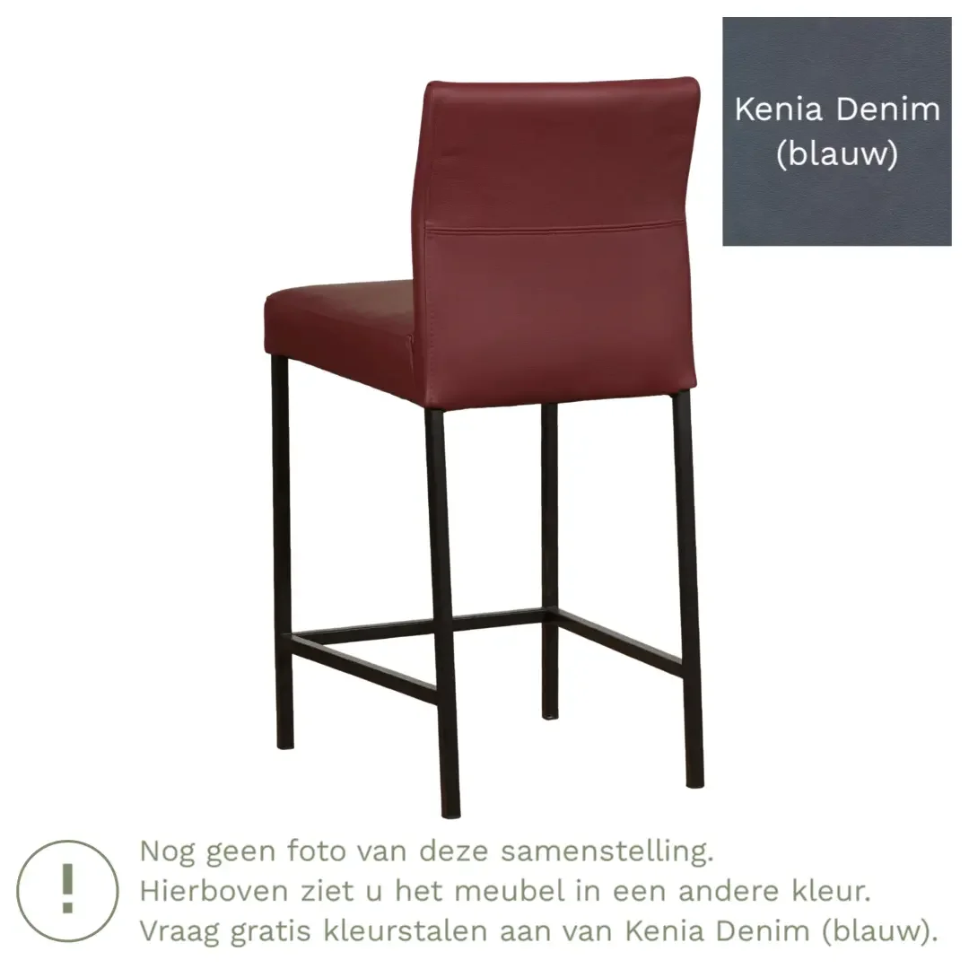 afbeelding van Leren barkruk Bright laag - Kenia Denim (blauw) - Poten staal vierkant RVS